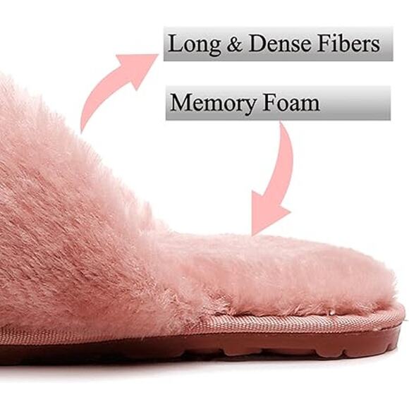 Crazy Lady Womens Size 8 Pink Fuzzy Fluffy Slide On Rubber Sole House Slippers - Picture 4 of 7
